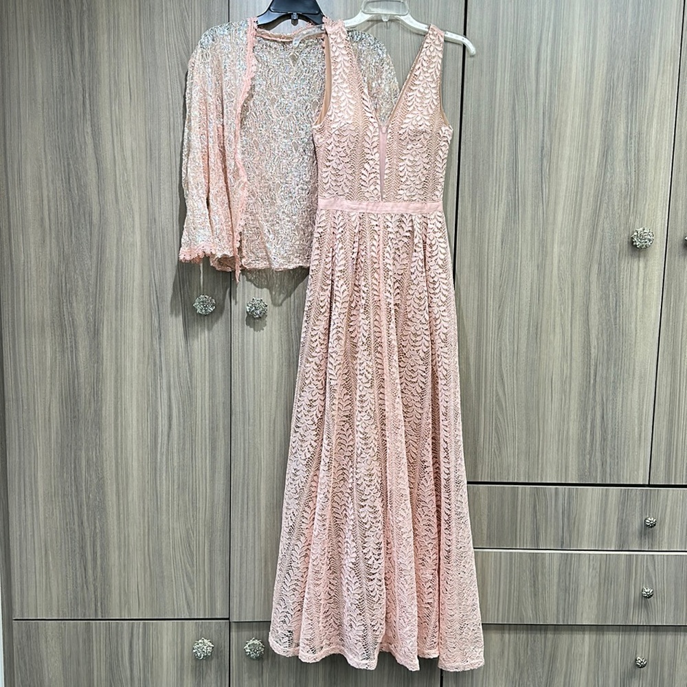 Lucy Wang peach evening gown